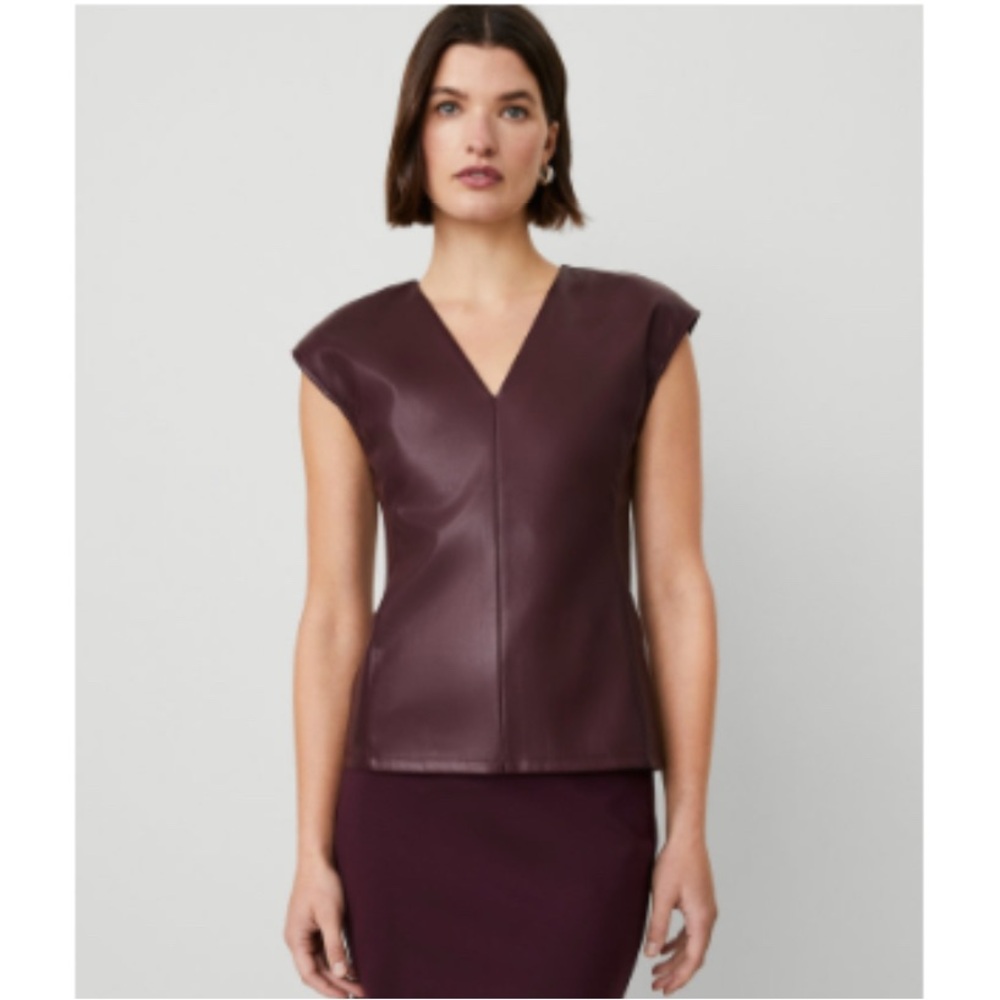 Ann Taylor Deep Purple Faux Leather Blouse
